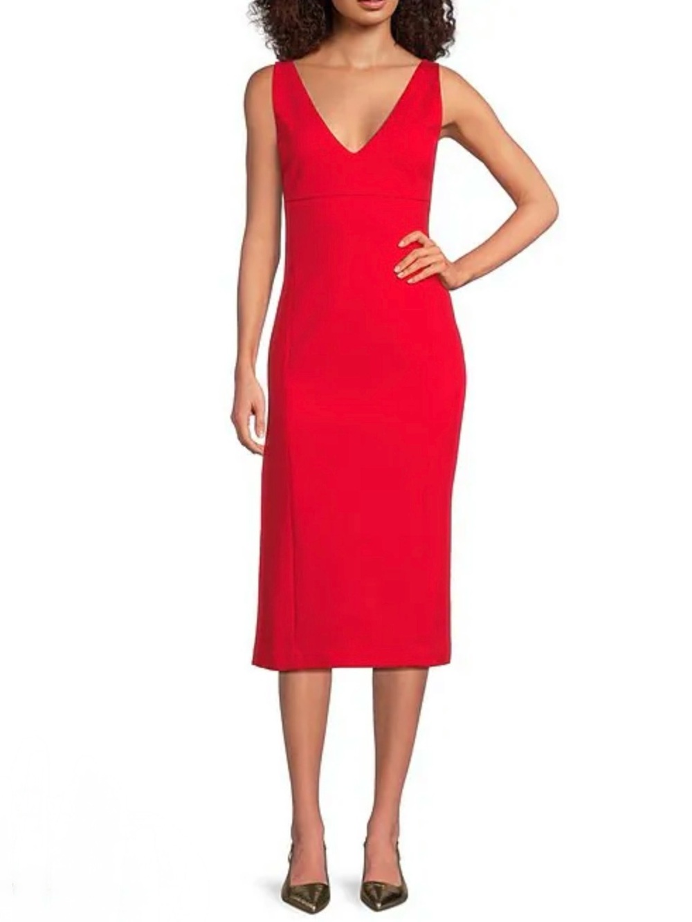 NWT SPANX Red Perfect Fit Ponte Midi Dress Built In Shaping Bodycon V Neck